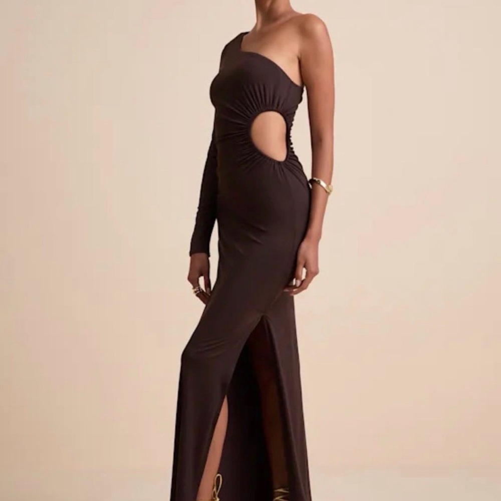 Lulu's Malayah Brown Jersey Knit Cutout Column Maxi Dress